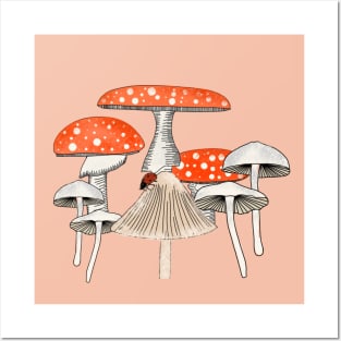 Mushroom with Ladybug Posters and Art